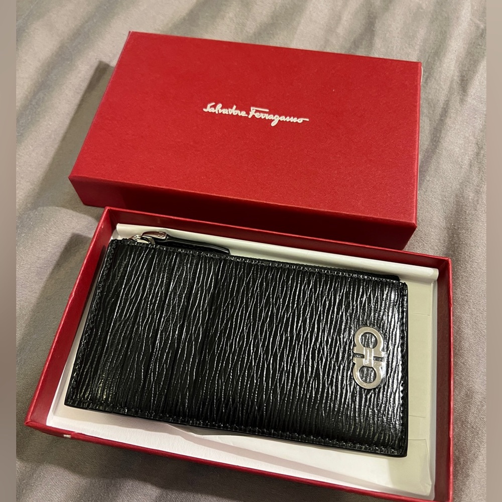Salvatore Ferragamo Revival Leather Zip Card Case